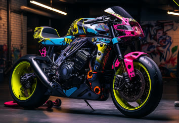 The CT-6 in blue and yellow blocks with a pink tail, on lime wheels.